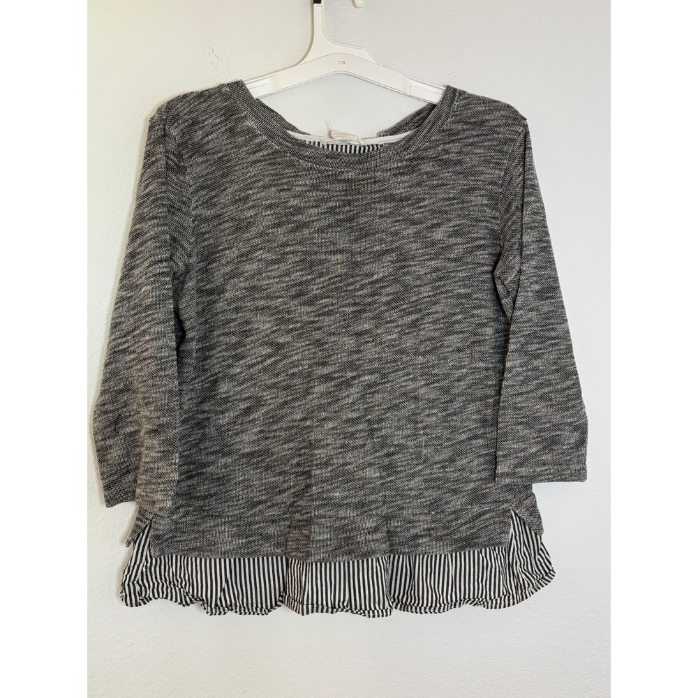 Clu + Willoughby Mixed Media Tie Back Striped Layered Top Gray Marl Size M
